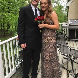 BCBG Stunning Tan and Black Gown